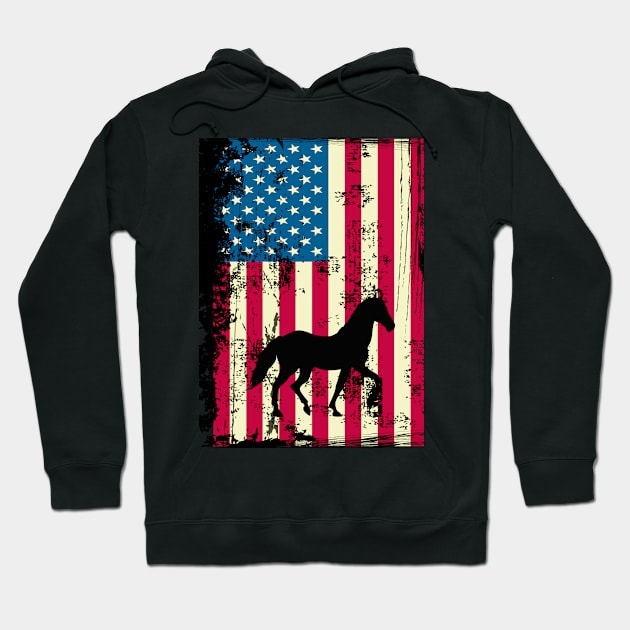 Horse American Flag USA Patriotic 4th Of July Gifts Hoodie by KittleAmandass